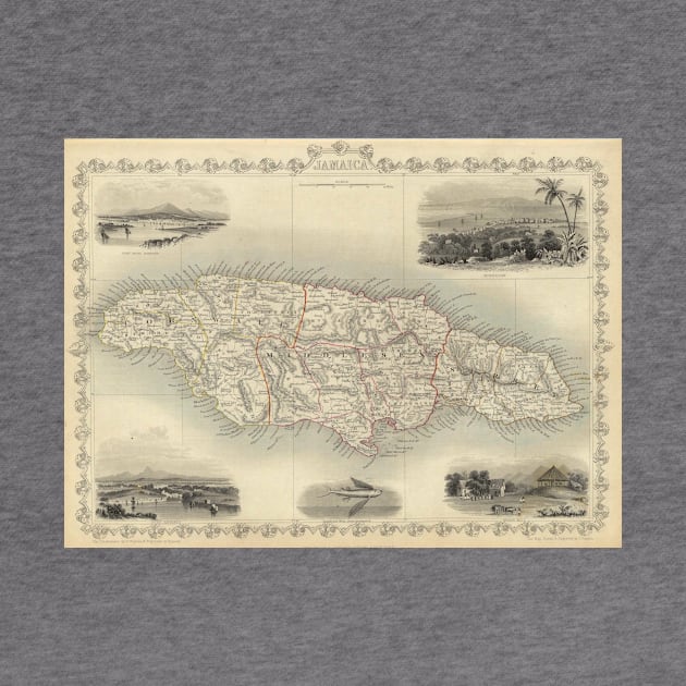 Vintage Map of Jamaica (1851) by Bravuramedia